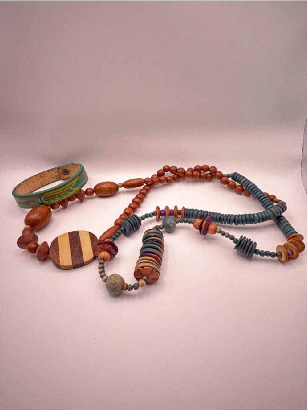 Womens Multicolor Wood Bead Necklace Bracelet Leather Bangle Boho Set‎ Jewelry